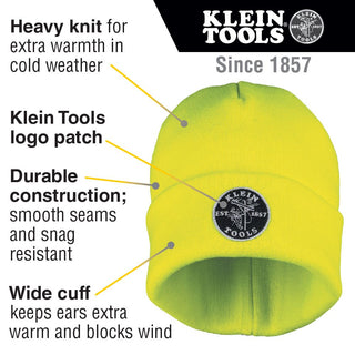 Klein Tools 60568 Heavy Knit Hat, High-Visibility Yellow, Patch Logo