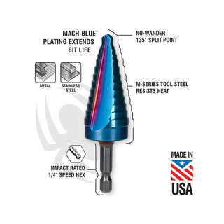 Spyder 19020 Stinger Mach-Blue 6 Step Bit, Hex Shank, 3/16 Inch - 1/2 Inch