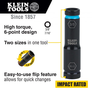 Klein Tools 66077 Flip Impact Socket, 7/16 and 3/8-Inch