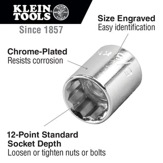 Klein Tools 65809 1-Inch Standard 12 Point Socket, 1/2-Inch Drive