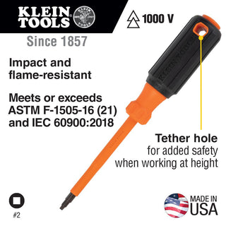 Klein Tools 6884INS Insulated Screwdriver, #1 Square Tip, 4-Inch Shank