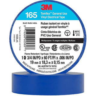 3M Temflex Vinyl Electrical Tape 165, Blue, 3/4 in x 60 ft, 6 mil, 10 Pack