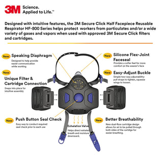 3M Secure Click Half Facepiece Reusable Respirator with Speaking Diaphragm