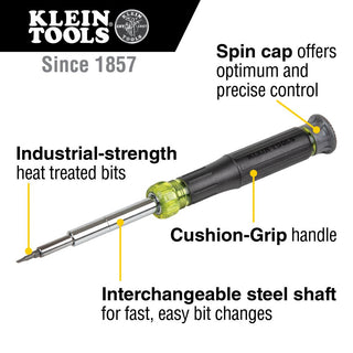 Klein Tools 32314 Electronic Screwdriver, 14-in-1 with 8 Precision Tips, Slotted, Phillips, and Tamperproof TORX® Bits, 6 Precision Nut Drivers