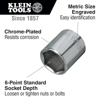 Klein Tools 65916 16 mm Metric 6-Point Socket, 3/8-Inch Drive