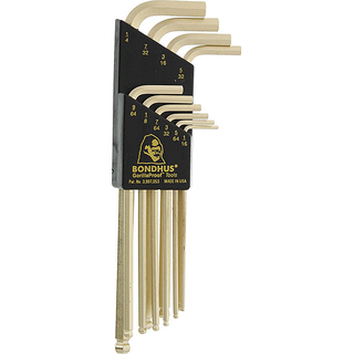 Bondhus 37938 Set of 10 Balldriver L-wrenches with GoldGuard Finish, Long Length, Sizes 1/16-1/4"