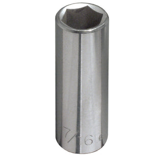 Klein Tools 65615 7/16'' Deep 6-Point Socket, 1/4'' Drive