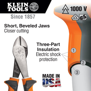 Klein Tools 200028EINS Diagonal Cutting Pliers, Insulated, Slim Handle