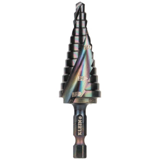 Klein Tools QRST14 Step Drill Bit, Quick Release, Spiral Flute, 3/16 to 7/8"