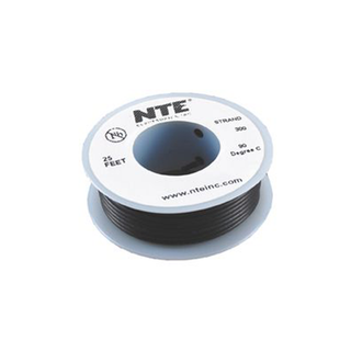 NTE Electronics WH20-00-25 Hook Up Wire 300V 20 Gauge Stranded 25' Black