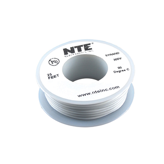 NTE Electronics WH24-09-25 Hook Up Wire 300V 24 Gauge Stranded 25' White