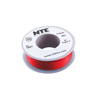 NTE Electronics WH26-02-25 Hook Up Wire 300V 26 Gauge Stranded 25' Red